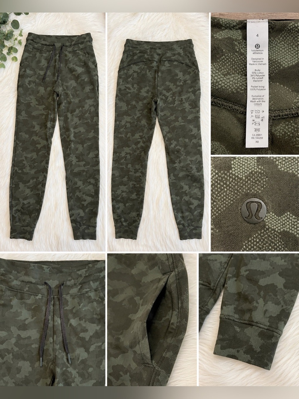 Lululemon Camo Joggers Size 4 Green Athletic Lounge Pants